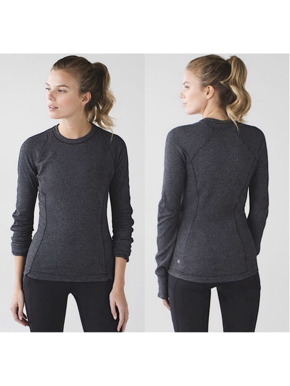 Lululemon Think Fast Heathered Herringbone Top Women's 8 Gray Pullover